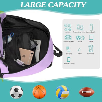 WOLT Soccer Backpack Soccer Bag with Ball Holder & Shoes Compartment, Sport Equipment Bags For Football, Basketball, Volleyball, Gym - color: Purple