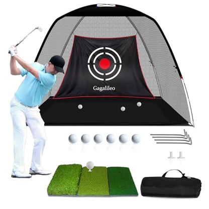 Gagalileo Golf Hitting Net Backyard Driving: 12x7FT Professional Backstop with Silent Velvet Target Portable Practice for Men Dad Complete Sport Set Gift - color: Black Stable Pool