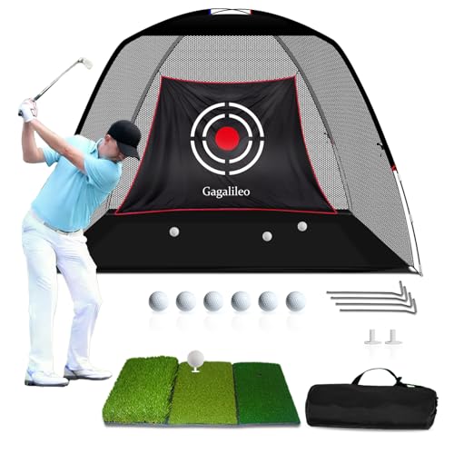 Gagalileo Golf Hitting Net Backyard Driving: 12x7FT Professional Backstop with Silent Velvet Target Portable Practice for Men Dad Complete Sport Set Gift - color: Black Stable Pool
