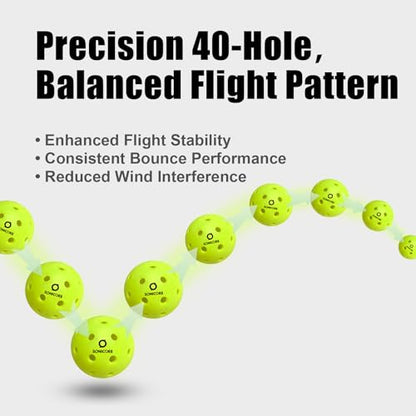 SONICORE Premium Outdoor Pickleball Balls, 4/12 Pack, Extreme Durability, One-Piece Mold, Tournament-Ready Level, 40-Hole Precision Drilled, Crack-Resistant, Seamless