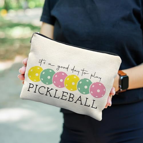 Pickleball Gifts for Women, Pickleball Makeup Bag Cosmetic Pouch, Pickleball Accessories Women - color: Colorful Pickleball