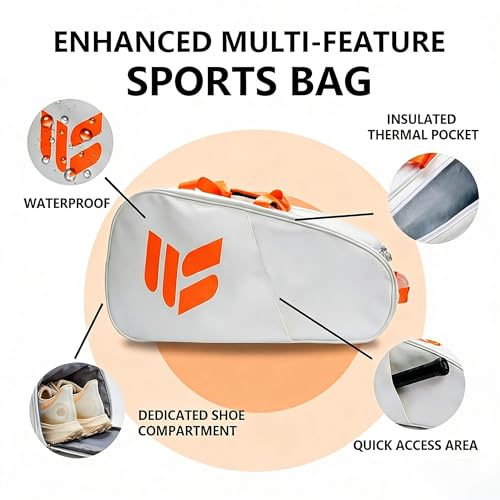 Smartway Tennis Bag for Men Women, 6 Rackets Large Racquet Bag with Shoe Compartment & Insulated Pocket, Waterproof Gym Backpack & Sports Duffel for Pickleball, Training and Daily Use - color: White