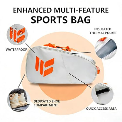 Smartway Tennis Bag for Men Women, 6 Rackets Large Racquet Bag with Shoe Compartment & Insulated Pocket, Waterproof Gym Backpack & Sports Duffel for Pickleball, Training and Daily Use - color: White