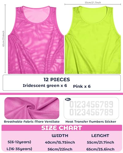 Boyiee Pinnies Scrimmage Vests, Nylon Mesh Team Practice Jersey Youth Pinnies for Sports Basketball Soccer Football - color: Fluorescent Green, Pink