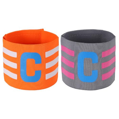 Captain Arm Bands for Soccer, Soccer Captain C Armband, Classic Striped Elastic Protective Arm Badge Player Bands - color: Orange/Gray
