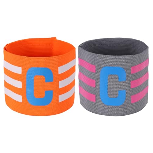 Captain Arm Bands for Soccer, Soccer Captain C Armband, Classic Striped Elastic Protective Arm Badge Player Bands - color: Orange/Gray