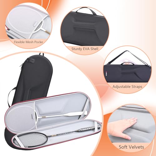 RLSOCO Portable Badminton Racket Case, Single Shoulder Racket Bag for 2 Yonex/Kawasaki/Champion/Senston Racquet and balls | Compact Design with YKK Zipper & Scratch Protection (Case Only)