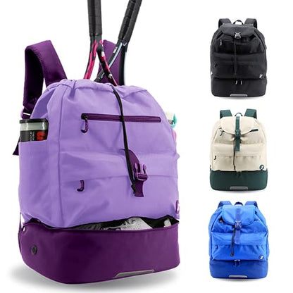 J World Ace 2 Racket Tennis Backpack for Women Men. Badminton Squash Pickleball Bag. Kids Sports Gym Bag w/Shoe Compartment - color: Purple