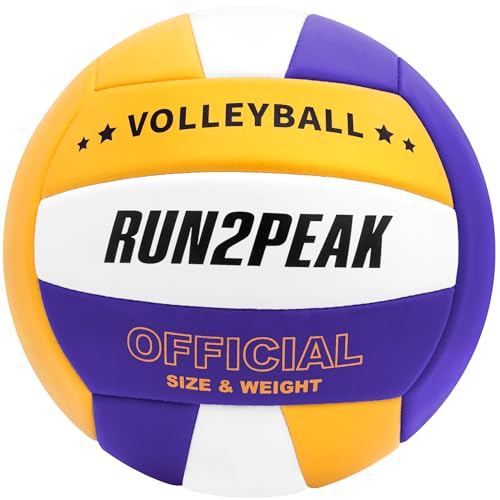 RUN2PEAK Soft Volleyball Ball Official Size 5 Volleyballs for Indoor Outdoor Beach Pool Game Play for Teen Beginner Recreational Team Professional PU Leather Training Practice Volley Balls - color: Golden/Purple