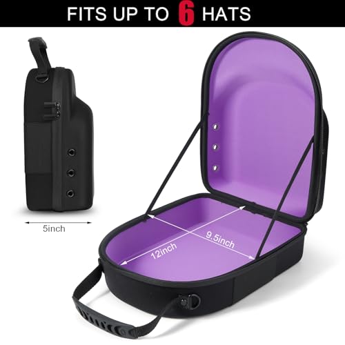 GERMUN Hard baseball hat case, Hat Carrier Travel Case with Adjustable Shoulder Strap, Hat cap case for 6 Baseball Caps - Perfect for Traveling & At-Home Storage (Black with Purple) - color: Black with Purple