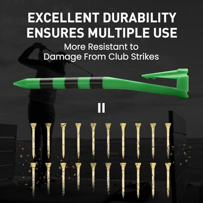 Golf Tees Plastic 3 1/4 Inch with Built-in Hat Clip 20 Pack, Unbreakable 4-Prong Striped Tees for Consistent Height, Bright Colors with Quick On-Course Access Design - color: Green