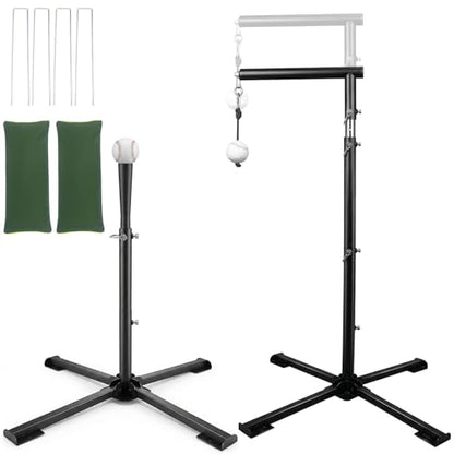 WodGod 2 in1 Baseball Swing Trainer with X Base, Height Adjustable 20-54 inches, 2 Sandbags for Maximum Stability, 3 Balls & 4 Ground Stakes, Great for Improve Swing Power, Accuracy