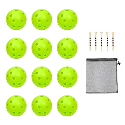 Plastic Golf Balls Practice Limited Flight Golf Training Ball Hollow Swing Practice Indoor Golf Balls with Mesh Drawstring Bag for Backyard Driving Range or Outdoor - color: Green 12