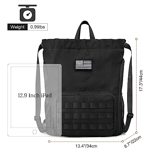 G4Free Drawstring Backpack Gym Backpack Soccer Basketball Bag with Shoes Compartment Tactical Water-Resistant String Sports Bag for Men Women(Black)
