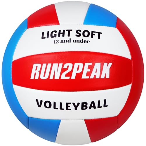 RUN2PEAK Light Soft Volleyball - Light Volleyball Designed for Beginners Kids Youth Teen - Lightweight Volleyballs for Indoor Outdoor Beach Backyard Official Size 5 Training Volley Ball - color: Blue/Red/White