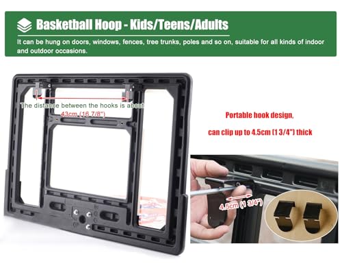 Basketball Hoop Outdoor Wall Mounted, Sturdy Kids Basketball Backboard and Rim for Pole Mount/Fence/Garage Door, Strap-on or Suspension Mounting