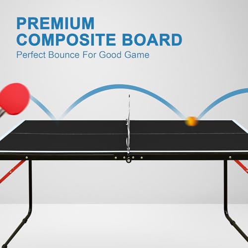 KEIKI 4.5FT Foldable Ping Pong Table, Portable Table Tennis Table with Net & Paddles, Compact Indoor Game Table for Home, Office, Party, Space-Saving Ping Pong Table - color: Black