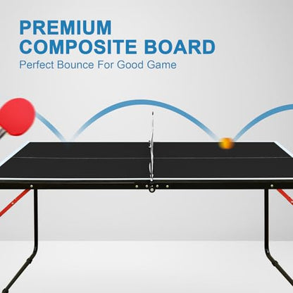 KEIKI 4.5FT Foldable Ping Pong Table, Portable Table Tennis Table with Net & Paddles, Compact Indoor Game Table for Home, Office, Party, Space-Saving Ping Pong Table