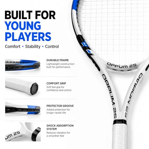 2-Pack Kids Tennis Racket Set, 16 21 23 25 Inch Junior Racquets for Boys Girls, Lightweight Aluminum Starter Kit with Shoulder Bag and 2 Balls - color: 25 inch-2pcs New(Purple+Blue)