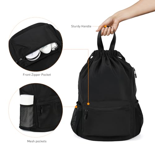 Valleycomfy Waterproof Drawstring Gym Backpack Bag for Men & Women,Sports Gym Bag with Side Pocket Black - color: A-black