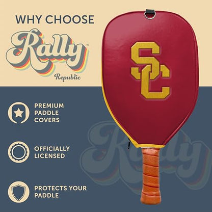 Officially Licensed Collegiate Pickleball Paddle Cover - Lightweight PU Leather Material - Durable Foam Interior Protection with Zippered Closure - Fits Most Paddles on the Market - color: USC Trojans