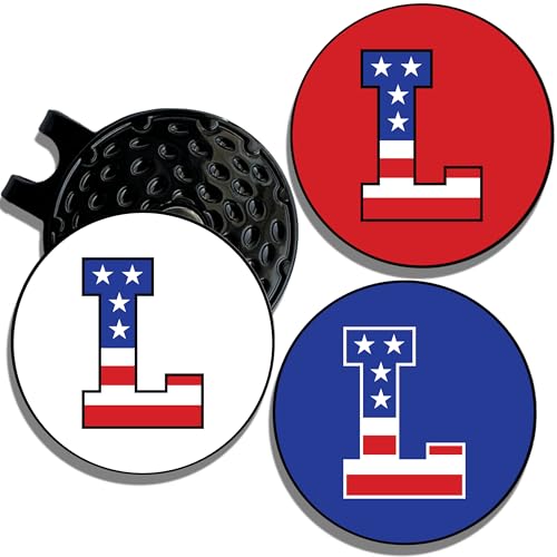 Wolf Golf Towels Golf Ball Marker Hat Clip | USA Monogram | 1 Magnetic Clip + 3 Ball Markers | Patriotic Golf Accessories for Men & Women - color: L - Red White & Blue