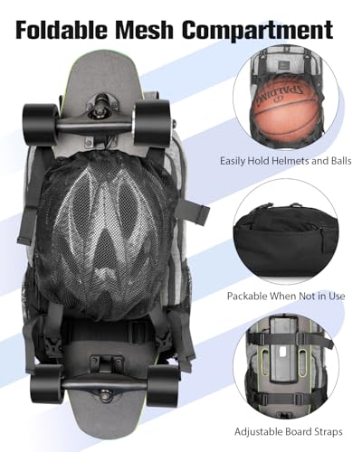WOLT Skateboard Backpack, 15.6 Inch Laptop Backpack for Men Women, Sports Backpack with Ball Holder - color: Grey