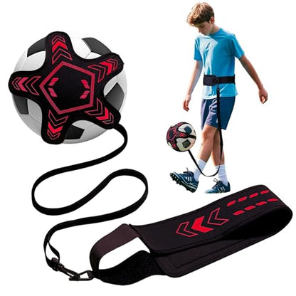 Soccer Training Equipment Football Kick Solo Trainer Adjustable Waist Belt Elastic Rope, Aids Hands Free Throw Sole Practice Fits Ball 3, 4, 5 and Volleyball Rugby (Red) - color: Red
