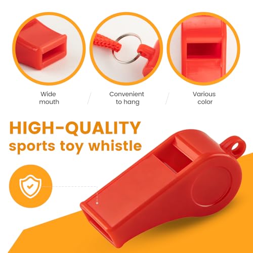 TINSKY 48 Pcs Sport Whistle with Bracelet, 6 Colors Loud Plastic Whistles for Coaches, Referees, Officials, Birthday Party Gift, Emergency Training, the 2026 World Cup Festivals