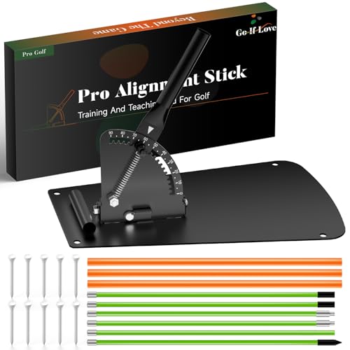 Golf Alignment Sticks Holder, Golf Training Aid with Alignment Sticks & Protective Padding, Swing Trainer Practice Teaching Aid Driving Range for Aiming, Putting, Swing, Golf Gifts for Men Women