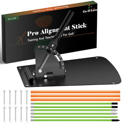 Golf Alignment Sticks Holder, Golf Training Aid with Alignment Sticks & Protective Padding, Swing Trainer Practice Teaching Aid Driving Range for Aiming, Putting, Swing, Golf Gifts for Men Women