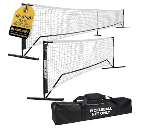 Boulder Portable Badminton Pickleball Net - Foldable/Extendable Poles for Multiple Sports Heights (UP to 5 ft) - Ideal for Tennis, Pickleball, Soccer Tennis - Easy Setup - color: 22ft Black