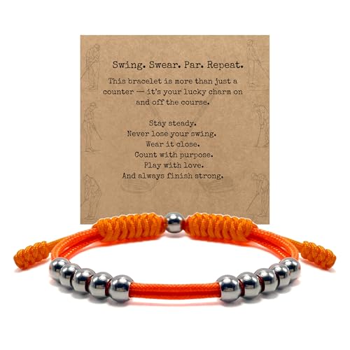 Golf Score Counter Bracelet, 10 Stainless Steel Beads, 2mm Cord Adjustable Golf Stroke Tracking Baseball Swimming Sport Golf Gift for Men and Women - style: Orange