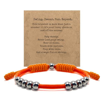 Golf Score Counter Bracelet, 10 Stainless Steel Beads, 2mm Cord Adjustable Golf Stroke Tracking Baseball Swimming Sport Golf Gift for Men and Women - style: Orange