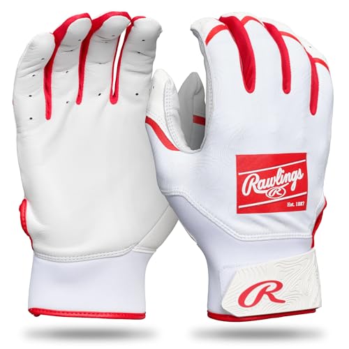 Rawlings | Clout Baseball Batting Gloves | Youth Sizes | Multiple Colors - color: WHITE/SCARLET, size: Small