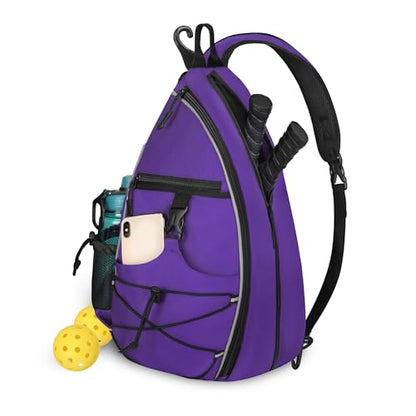 Goloni Pickleball Sling Bag for Men Women, Lightweight Pickleball Backpack with Fence Hook - color: Purple