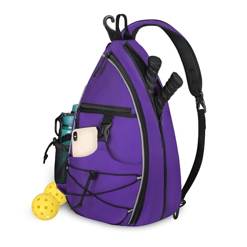 Goloni Pickleball Sling Bag for Men Women, Lightweight Pickleball Backpack with Fence Hook - color: Purple