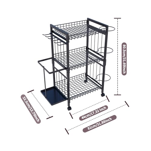 Home Gym Storage Rack 3-Tier Dumbbell Rack with Ball Holder & Side Basket Heavy Duty Vertical Workout Equipment Organizer for Yoga Mats Lockable Wheels