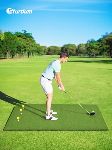 Golf Hitting Mat 5×4ft, Thickened 21/31/36mm Golf Practice Mat for Indoor Outdoor, Top-Notch Artificial Turf Driving Matt with 9 PU Balls+3 Rubber Tee+7 Tee