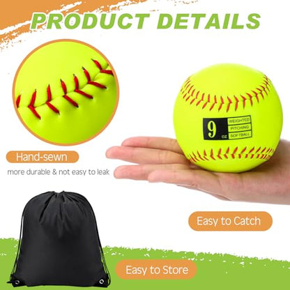 Lewtemi 6 Pack 12 Inch Weighted Training Softballs Bulk, 6-12 oz Weighted Training Balls for Pitching and Hitting, Improve Velocity Arm Strength Softball Practice Equipment with Drawstring Bag