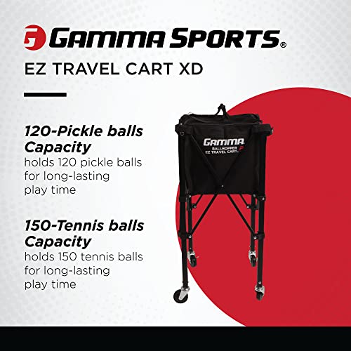 GAMMA Sports EZ Travel Cart, Tennis & Pickleball Hopper, Padel, Portable Compact Design, Sturdy Lightweight Construction, EZ Bags, 150 or 250 Capacity, Premium Carrying Case Included