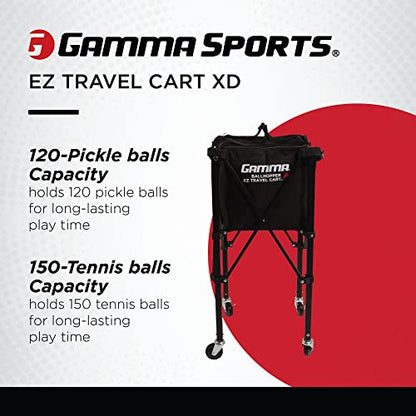 GAMMA Sports EZ Travel Cart, Tennis & Pickleball Hopper, Padel, Portable Compact Design, Sturdy Lightweight Construction, EZ Bags, 150 or 250 Capacity, Premium Carrying Case Included - size: 150 Ball, style: Previous Cart