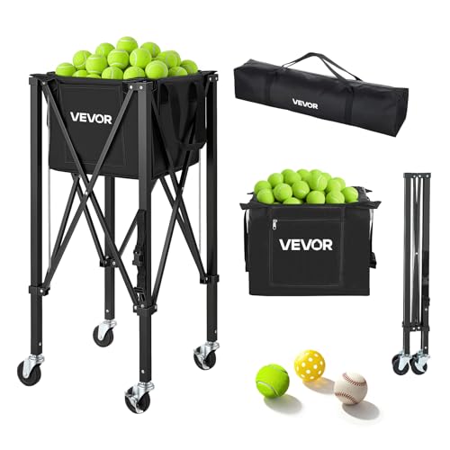 VEVOR Tennis & Pickleball Hopper Holds 200/175/150/120 Balls, 3-in-1 Tennis Foldable Pickleball Basket Cart for Easy Installation, Storage Bag for Tennis Training & Teaching - style: 120 Balls