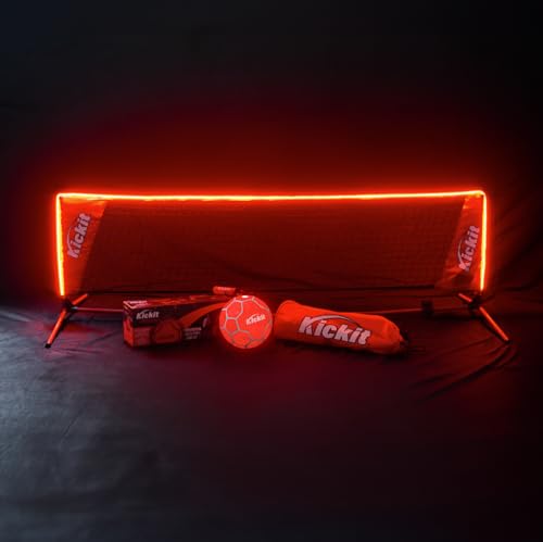 Kickit Soccer Tennis Game Set, Portable 6.5' Wide x 2' High Net & Soft Lightweight Ball, Play Outdoors, Indoors, Backyard, Beach, Complete Skills Training & Travel Friendly, Original - color: Bright Red