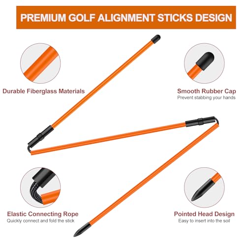 Golf Alignment Sticks 2 Pack,Golf Alignment Rods Upgraded 48" Collapsible Golf Practice Sticks Golf Training Aid for Aiming,Putting,Golf Training Sticks with Clear Tube Case - color: Orange