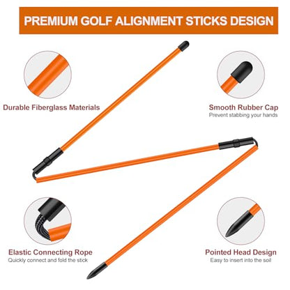 Golf Alignment Sticks 2 Pack,Golf Alignment Rods Upgraded 48" Collapsible Golf Practice Sticks Golf Training Aid for Aiming,Putting,Golf Training Sticks with Clear Tube Case - color: Orange