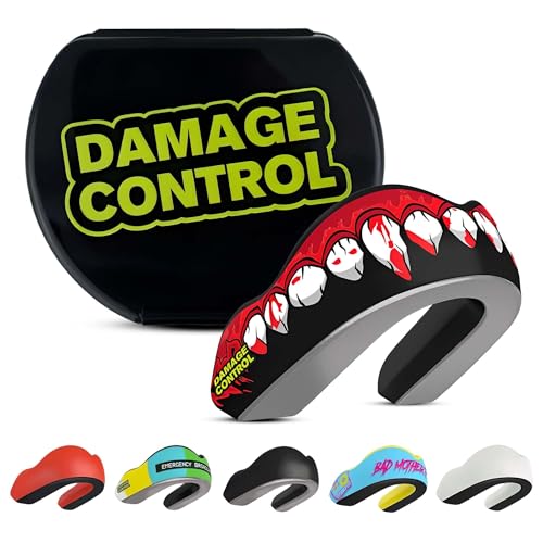 DAMAGE CONTROL Extreme Impact Mouth Guard – Sports Mouthguard for Boxing, MMA, BJJ, Hockey, Rugby, Lacrosse, & More – Mouthpiece for Teeth & Jaw Protection, for Youth & Adults (Adult, Bleeding Fangs) - color: Bleeding Fangs, size: Adult