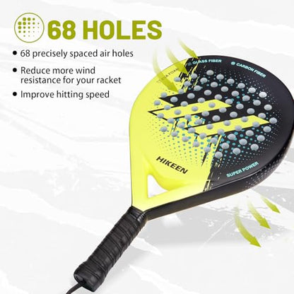 Hikeen Padel Racket Carbon Fiber Surface - EVA Memory Lightweight Paddle Racket with 3 Tennis Balls & Carry Case for Adults and Teenagers