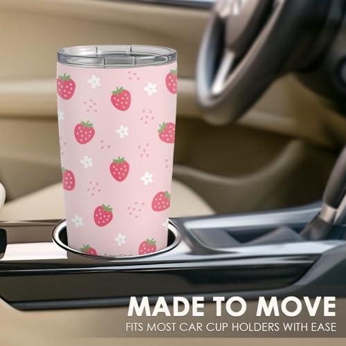 SANDJEST Strawberry Tumbler 20oz, Stainless Steel Travel Cup with Lid, Insulated Coffee Mug, Strawberry Gifts for Women Girls Friends Sisters on Birthday Christmas - color: Strawberry 1
