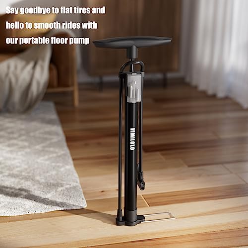 Bike Floor Pump, Bicycle Pump with Dual Presta & Schrader Valve Head, High Pressure Bicycle Tire Inflator, Portable Hand Air Pump for Road & Mountain Bikes, Strollers and Balls - style: Portable/No Gauge
